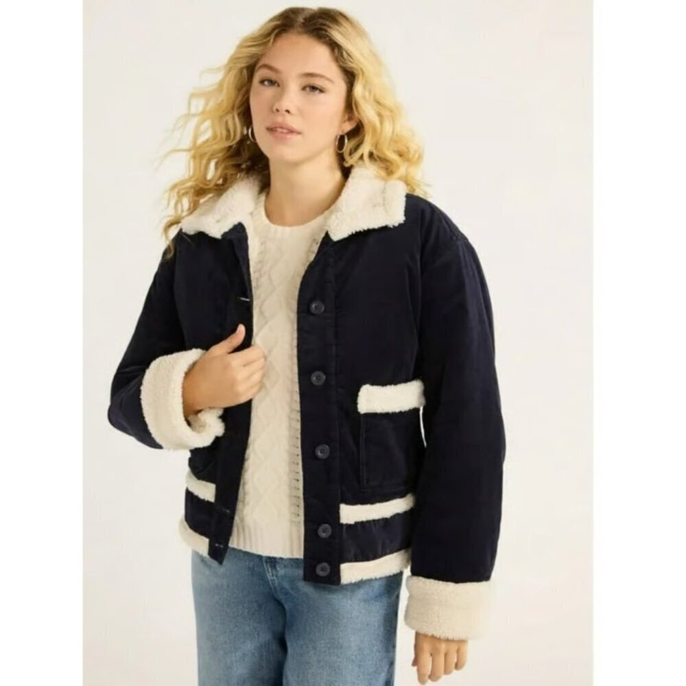NWT Free Assembly Navy Corduroy Sherpa-Lined Jacket XXL (20)